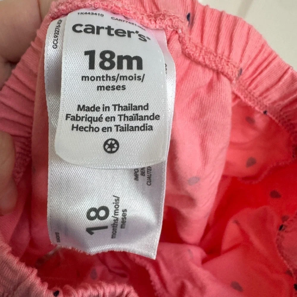 Carter's 18M Pink Baby Shorts with Black Dots and Ruffle Bottom- Watermelon